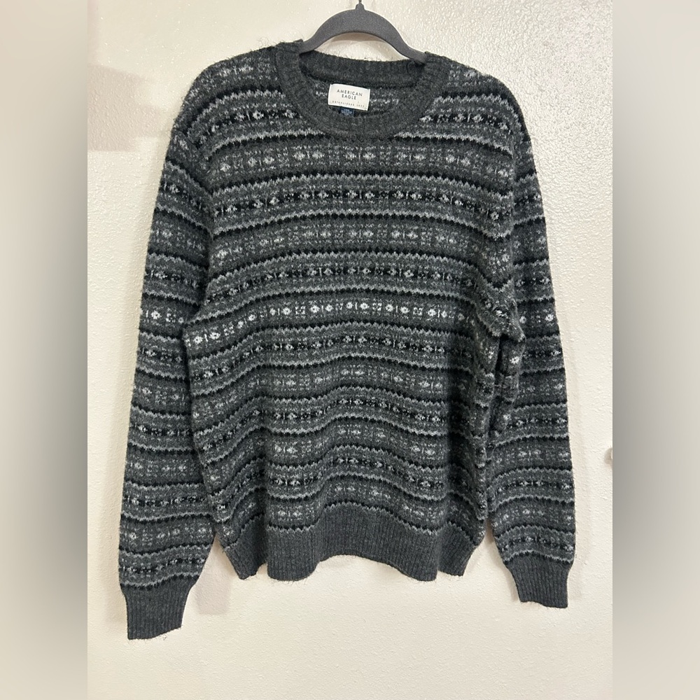 American Eagle Cozy Cabin Fair Isle Wool Cotton Blend Sweater Mens Size L